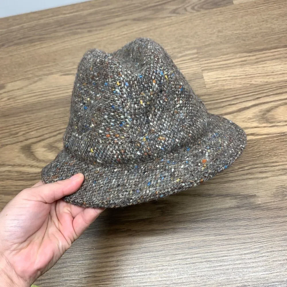 Vintage Tweed Wool Fedora, Hats Of Ireland Castlebar, Dongal Tweed, Size S 6 7/8